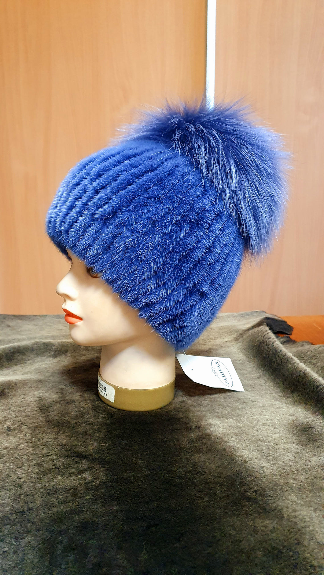 Mink hat with silver fox pompon