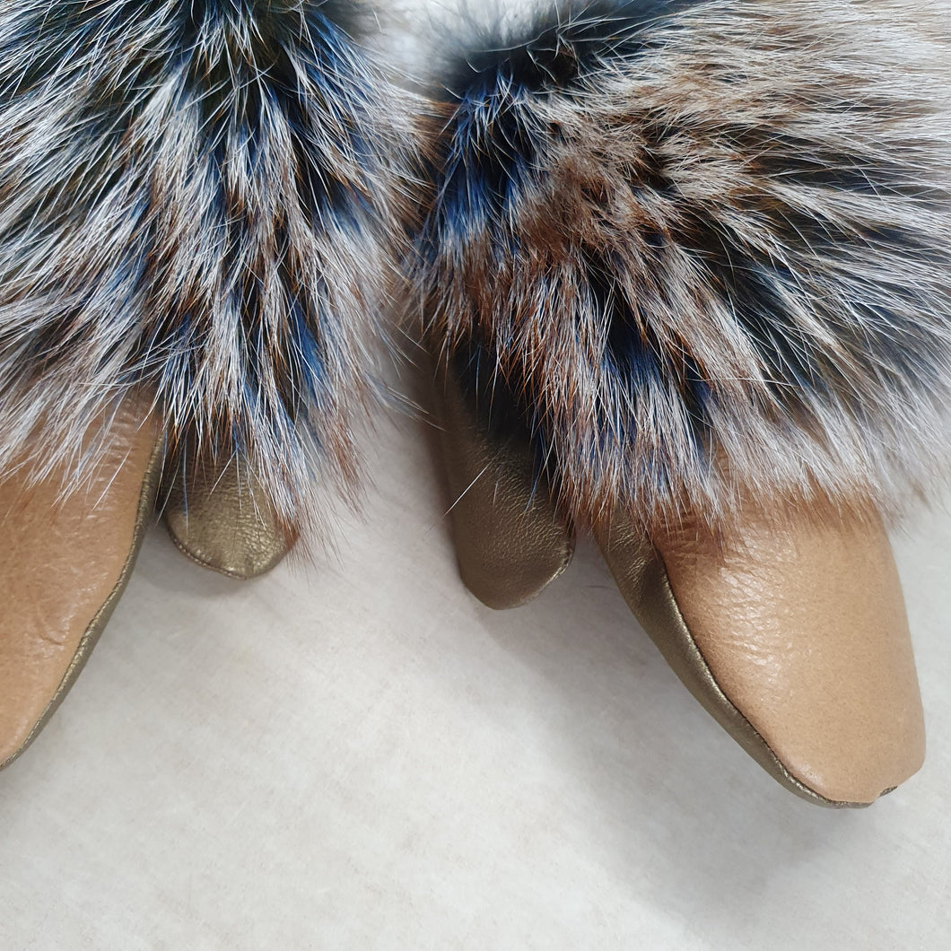 Leather & silverfox & sheep mittens 7